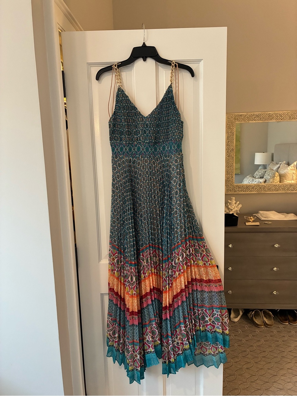 Alice and Olivia teal Multicolor Boho Maxi Dress with Chain Straps